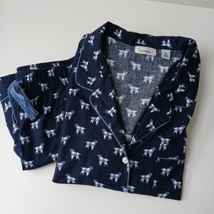 Lands' End Pajama Shorts Set Navy Gingham Dogs Women's XL